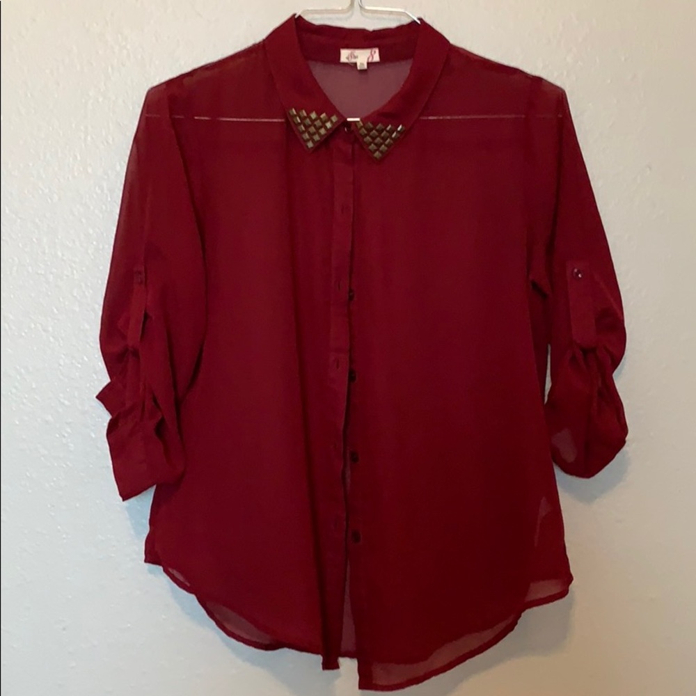 Studded Mesh Button Down